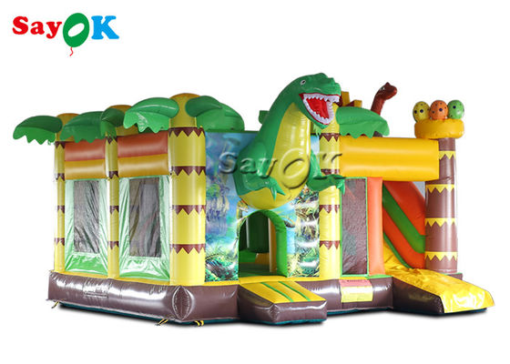 Commerciële Dinosaurus Party 5.3x5x3.4mH opblaasbare uitsmijter glijbaan
